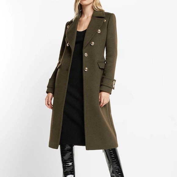 NWT Express Wool-Blend Novelty Button Trench Coat Size Small - Picture 1 of 8